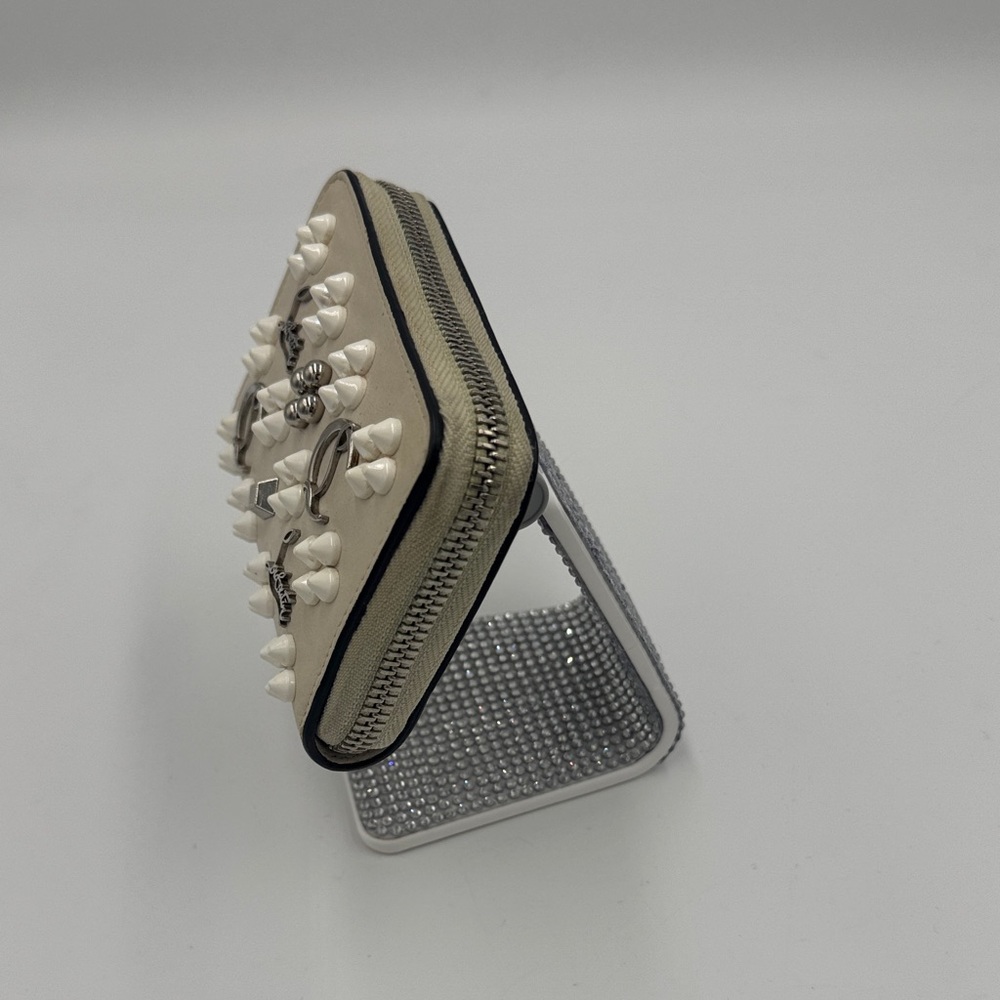 Christian Louboutin Beige & white Stud Embellished Compact Wallet / Cardholder - Picture 5 of 9